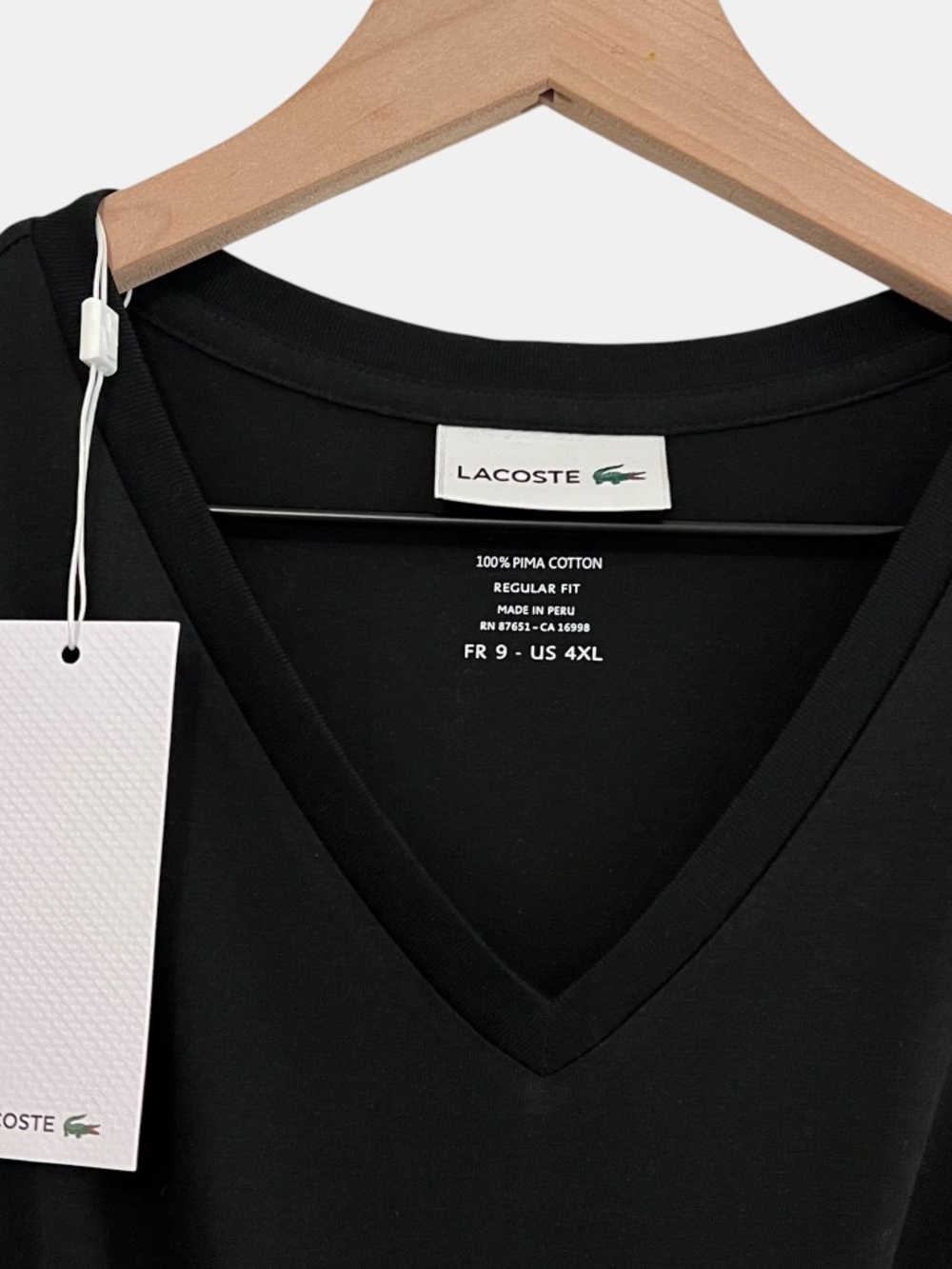 Lacoste Men's V-Neck T-Shirt 4XL Regular Fit Pima Cotton NWT Black Retail $60 - Picture 3 of 7